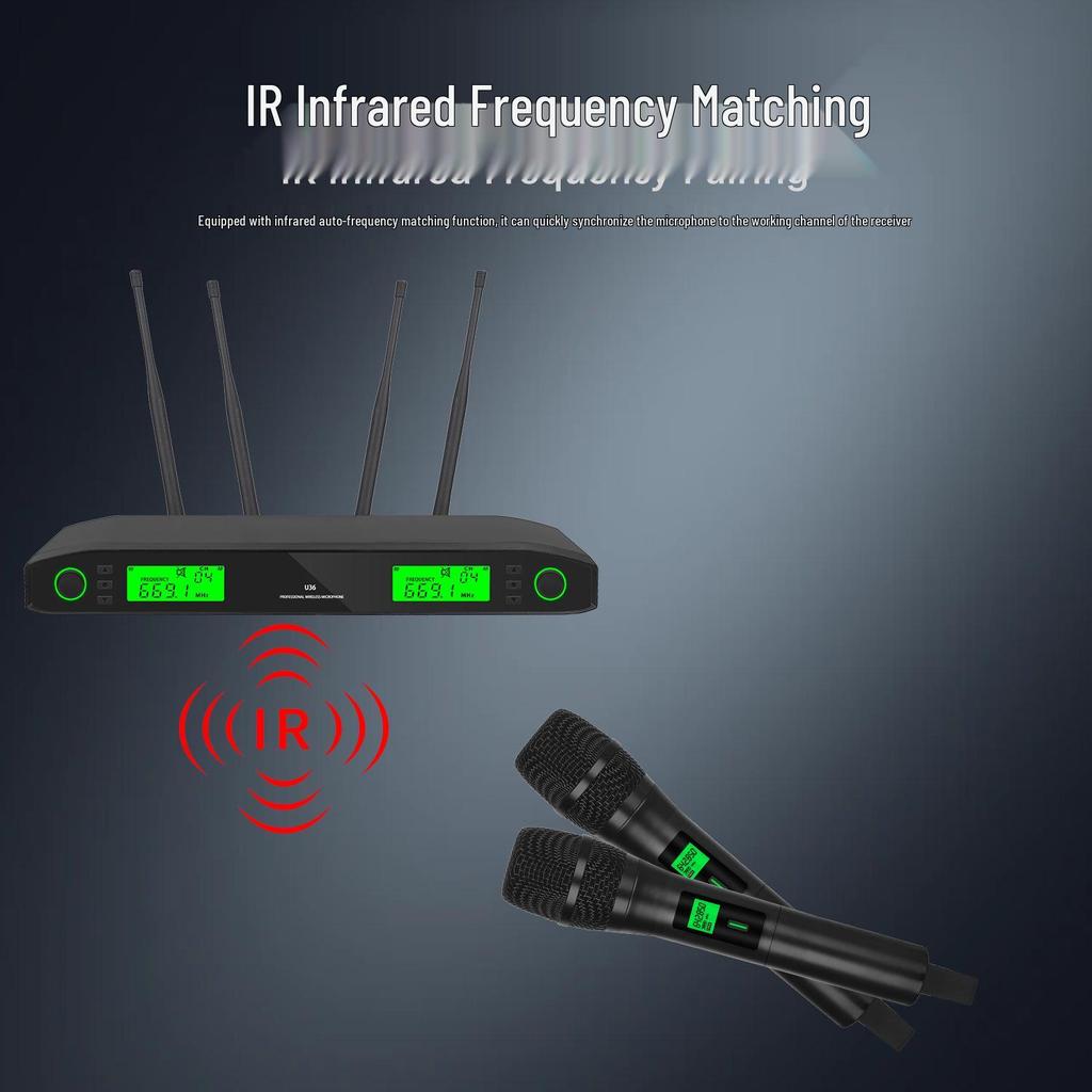 Infrared Pairing UHF Metal Wireless Dual KTV Performance Anti-Howling Dynamic Microphone