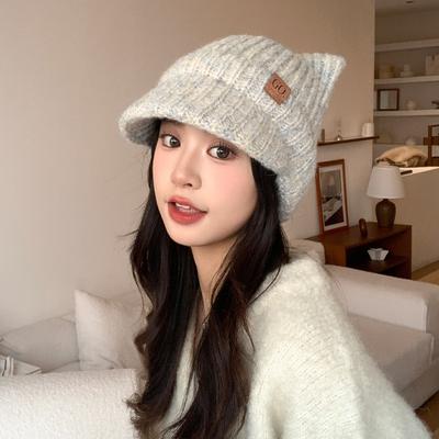 Koreanische süße und niedliche bunte gestrickte Baseballkappe Herbst- und Wintermode vielseitige warme Mütze winddicht Ohrenschutz Kopfbedeckung