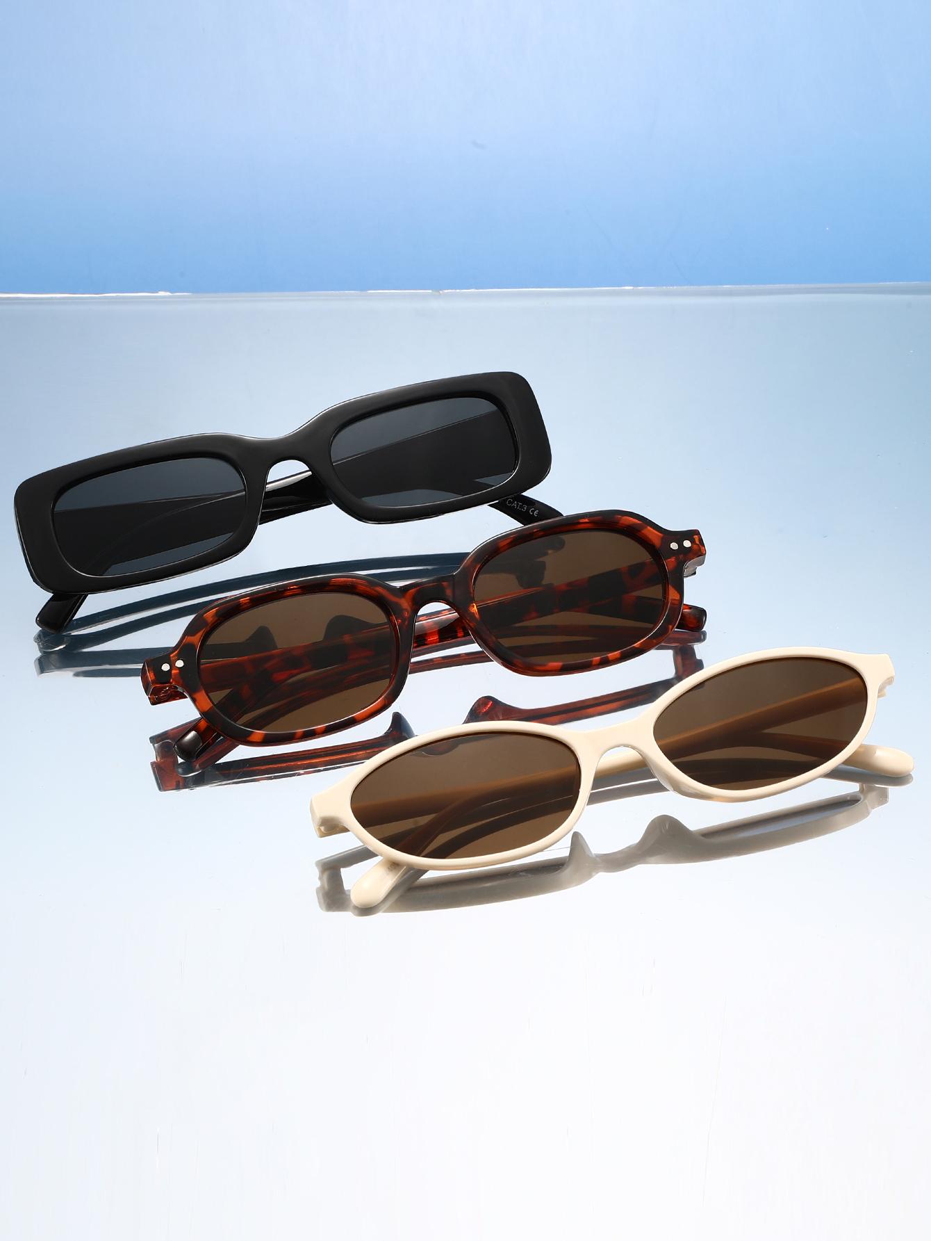 

3Pcs Y2K Retro Narrow-Frame Sunglasses with Rectangular Oval Tortoiseshell Frames, Perfect for a Slimming Effect and a Stylish P