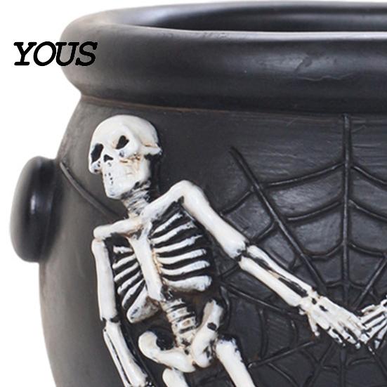 Vintage Style Ornament Witch Cauldron Planter, Gothic Skeleton Spider Web Flower Pot, Planter Halloween Decorative Plant Pot for Succulents