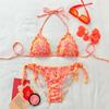 Orange Floral Print Halter String Triangle Bikini Ruched Edge Sexy Swimsuit Women 2026 Holiday Swimwear Bathing Suit Bikinis Set