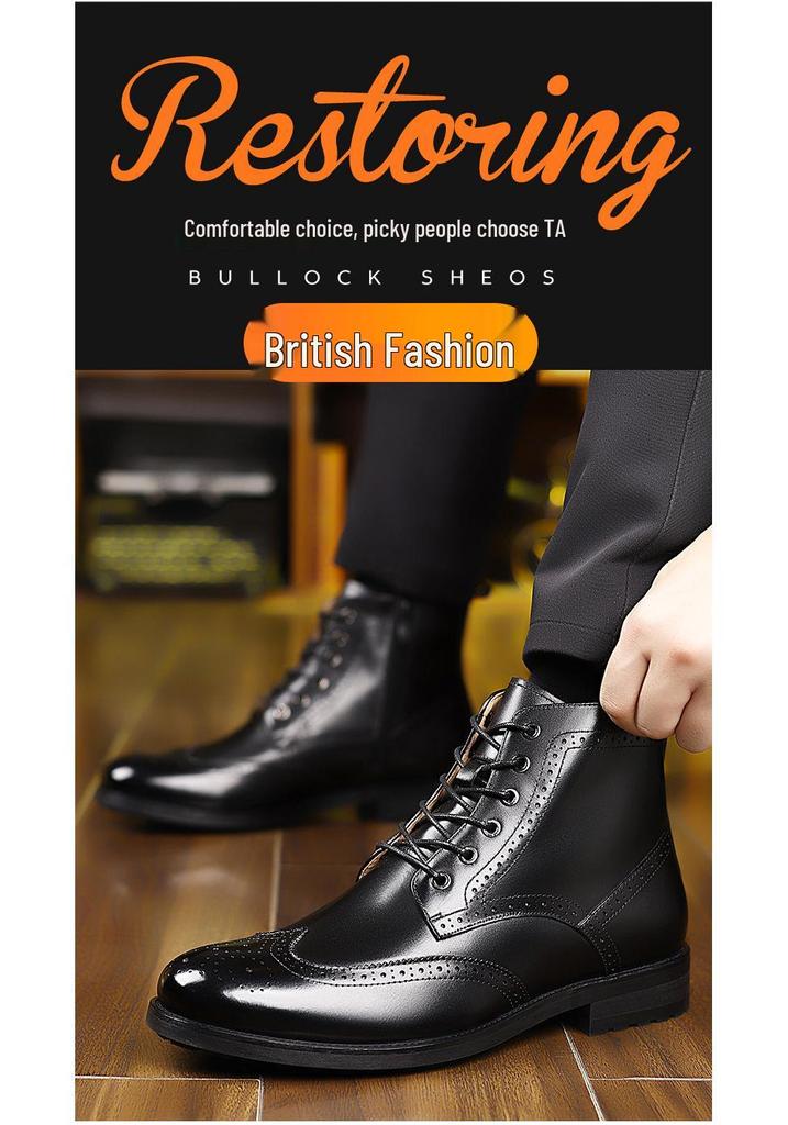 Men's Hand-Carved Leather High-Top Martin Boots: Casual Business Style