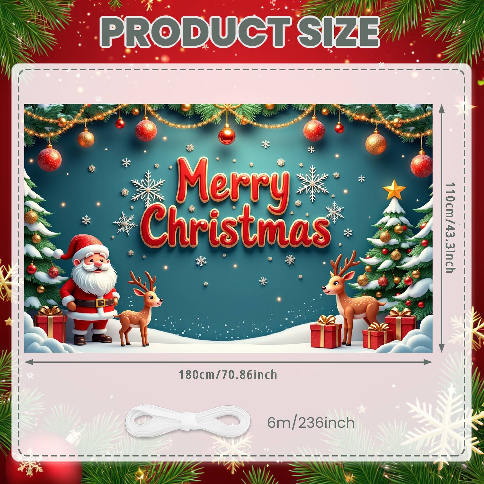 

Holiday Banner Gold Ornament Xmas Display Festive Banner Reindeer Xmas Backdrop For Christmas Party Indoor Celebration Office