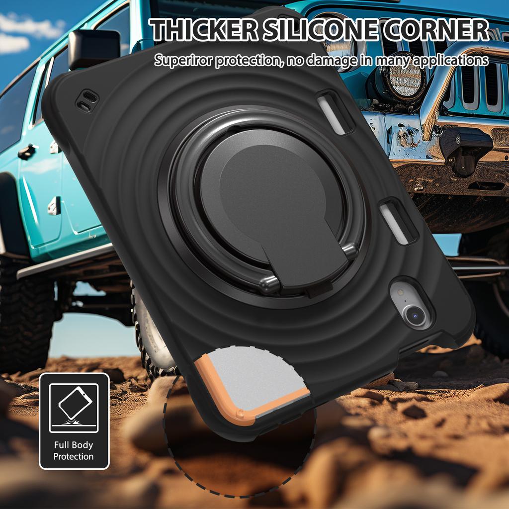 For iPad Mini (2024)/(2021) Case with Shoulder Strap Kickstand PC Silicone TPU Tablet Cover