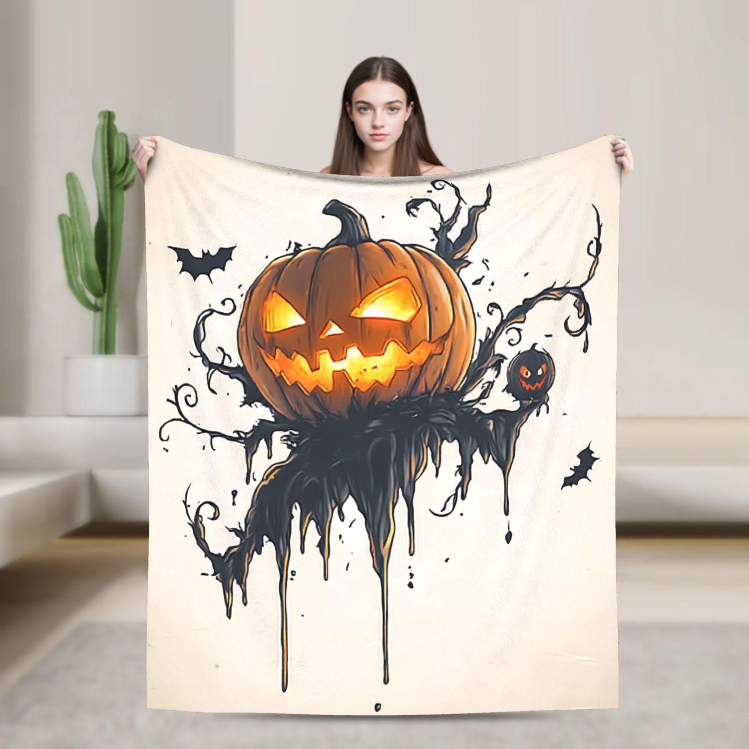 Halloween Pumpkin Flannel Blanket - Soft Warm Cozy Floral Holiday Throw 70x100cm