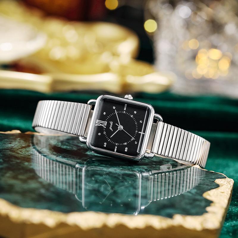 Light Luxury Retro High-Value Square Plate Niche Women S Bamboo Alloy With Waterproof Quartz Watch