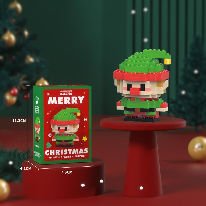 2pcs Santa Claus Figure Assembling Bricks Reindeer Puzzle Christmas Doll Ornament  New Year Gift