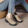 10Cm thick-soled high-heeled apricot small leather shoes for women's spring and autumn new models, lightweight inner height-increasing lace-up