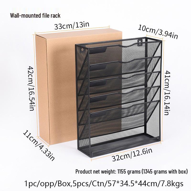 Wrought Iron Wall-Mounted File Holder & Multi-Layer Desktop Organizer