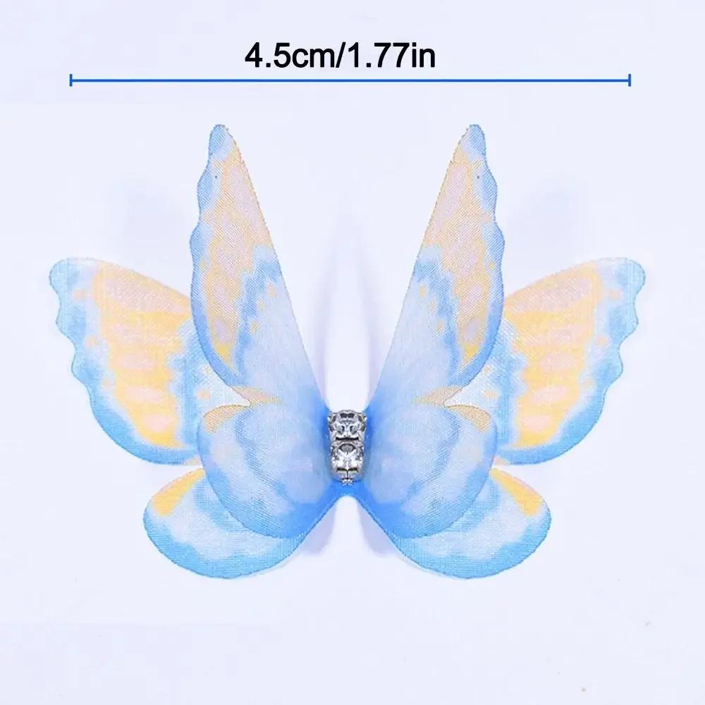 50Pcs 3D Organza Fabric Butterfly Appliques Double-layer Translucent Chiffon Butterfly Embroidered Patches Gradient Color