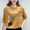 Retro Mother Loose Spring and Autumn Sweater Pocket Long-sleeved Round Neck Bottoming Knitted Sweater Top