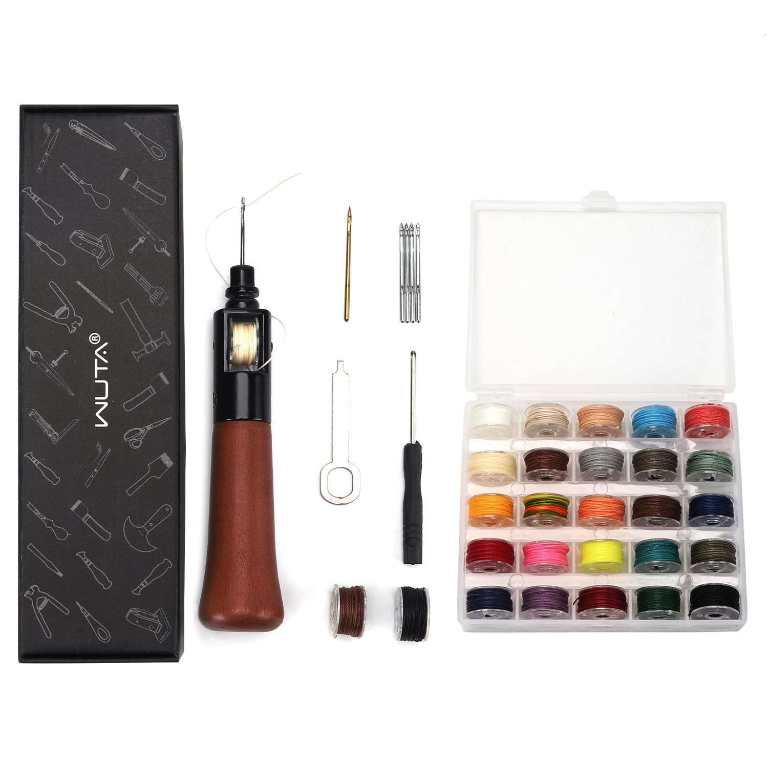 WUTA Leather Sewing Hand Sewing Speedy for Leather 6 Leather Sewing Needles 25 Colors of Waxed Cord Machine, Machine, Stitcher, Crafts, Set, (0.45mm)