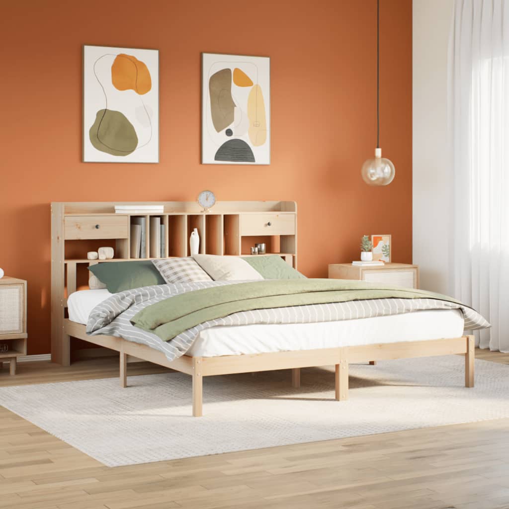 Solid Wood Bed with Shelf Without Mattress 180x200 cm Pine Wood