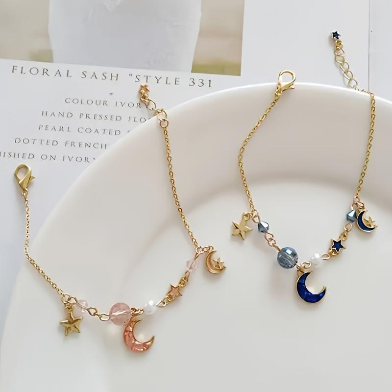 A Sweet, Cute, Elegant, and Dreamy Star and Moon Bracelet, a Fashionable Moon Bracelet for Women, a Beaded Bracelet with