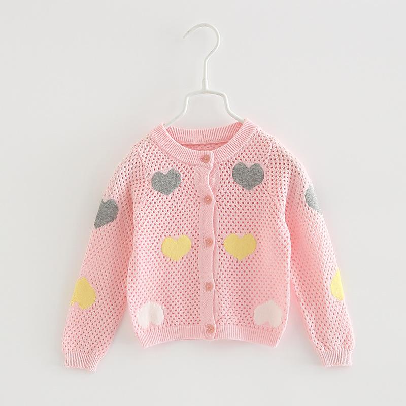 Children's Spring and Autumn Baby Cardigan Knitted Sweater Hollow Top Outerwear Girls Love Thin Jacket