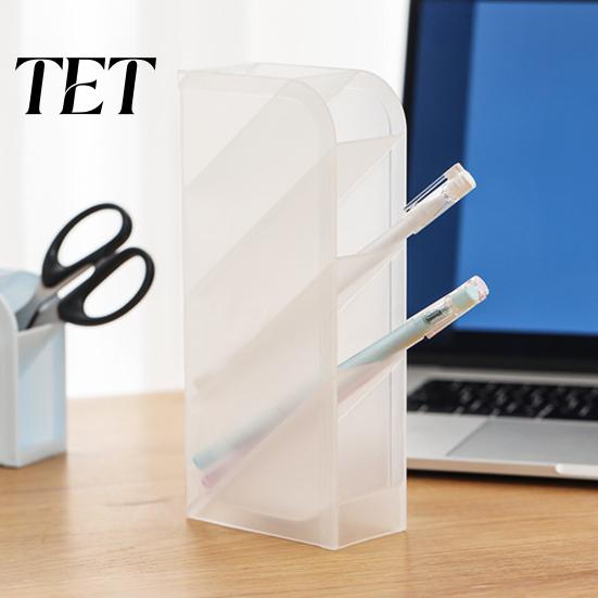 Art Tool Storage Slanted Pen Holder with 5 Compartments, Plastic Stationery Organizer, Box Macaron Colors Space Saving Pencil Cup for Office