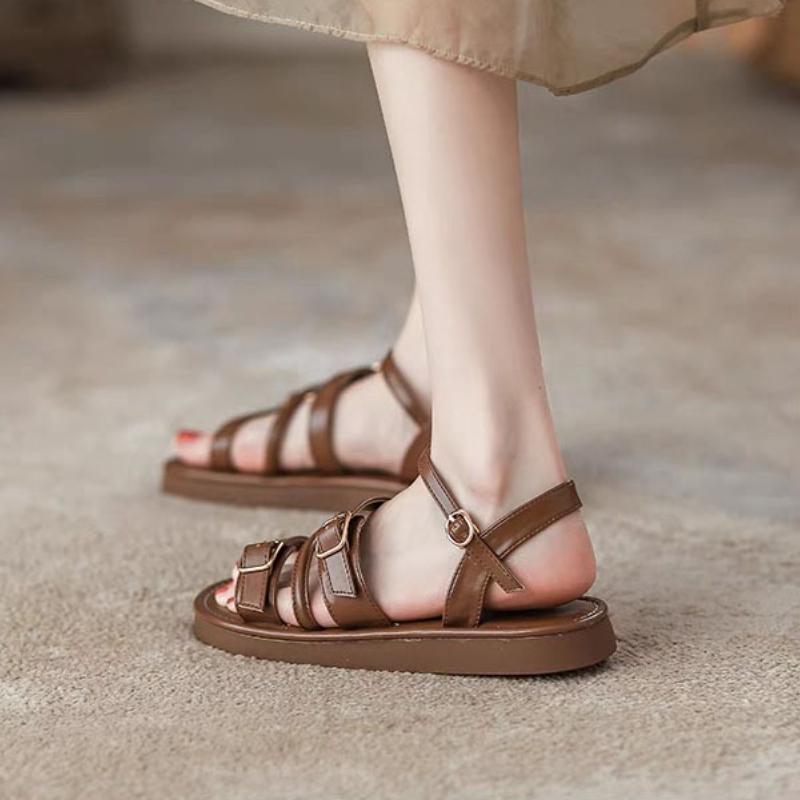 Fashion Women's Sandals 2026 New Buckle Decorative Flat Shoes Open Toe Solid Beautiful Comfortable Women's Sandals Zapatos