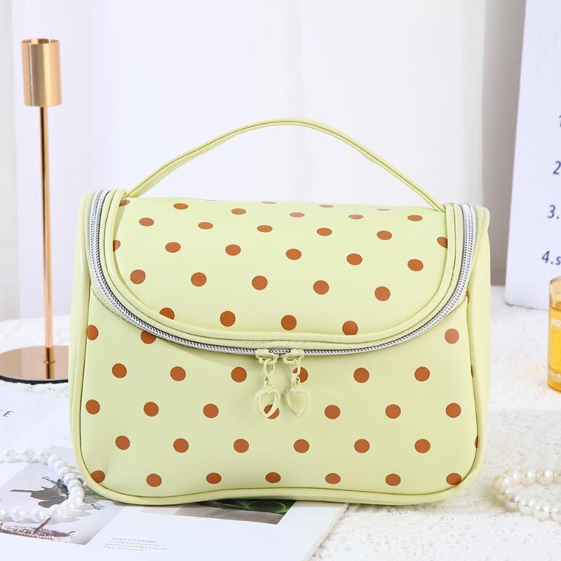 1/3Pcs Pink Polka Dot Pu Makeup Bag Set Large Capacity Sturdy Handle For Travel Daily Cosmetic Storage