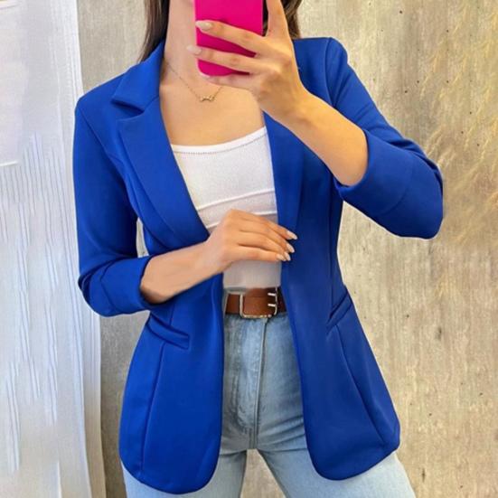 Women Fall Spring Coat Solid Color Lapel Long Sleeve Sraight Open Stitch Patch