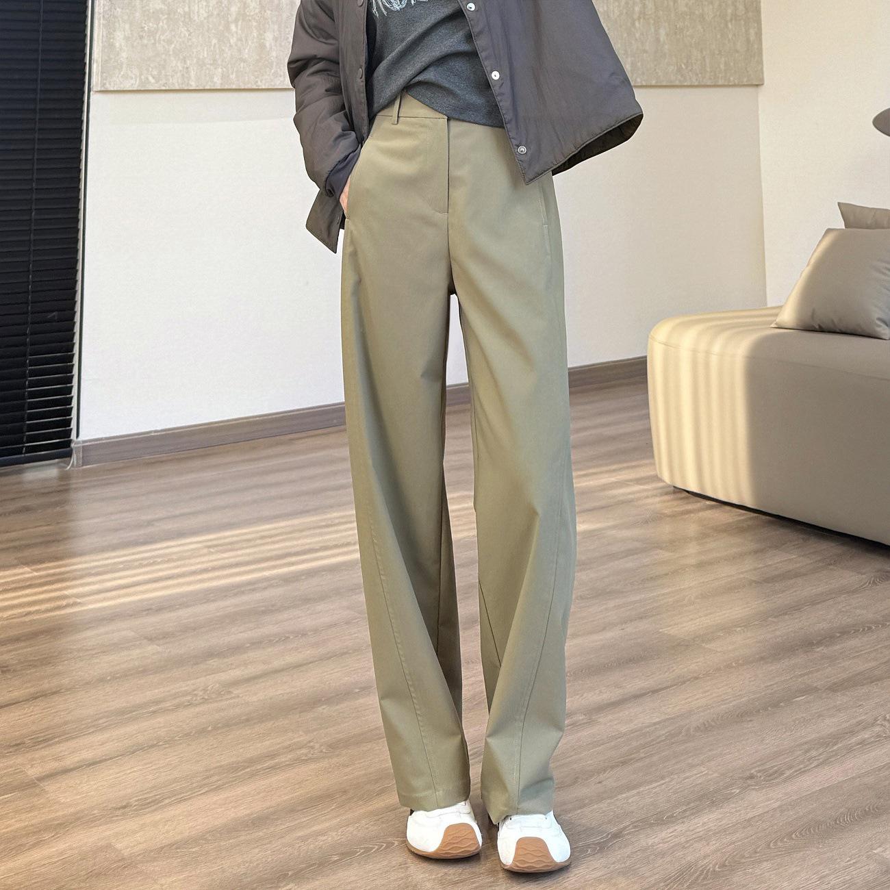

Anti-Wrinkle Slim Fit Micro-Arc Straight Pants - Spring Commuting Long Trousers 2026 S зеленые хаки