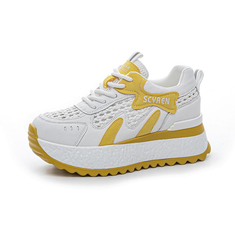 Small man increases height Forrest Gump shoes women's 2025 new platform white shoes casual fashion versatile woven through net women's shoes