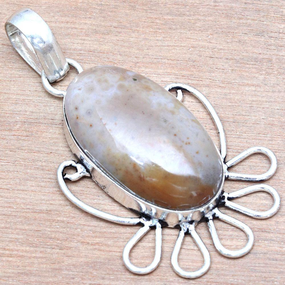 Pendant Ocean Jasper Gemstone Handmade Mother'Day Silver Jewelry 2"