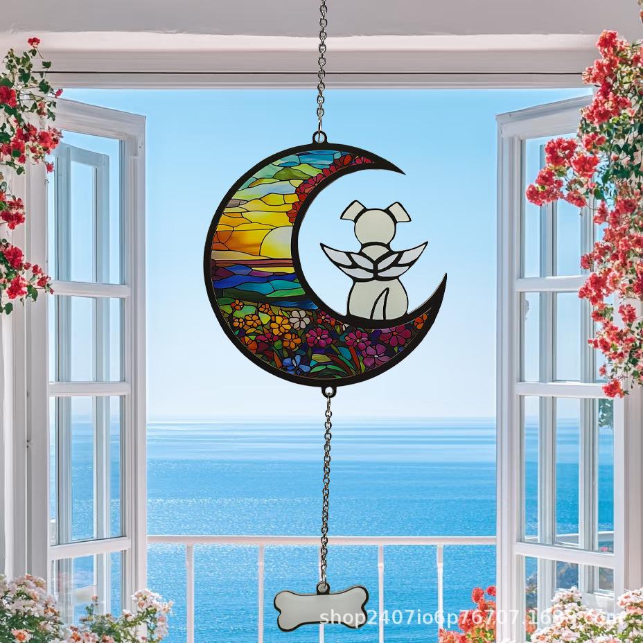 Personalized Acrylic Moon Pet Memorial Window Hanging - Halloween & Christmas Decoration