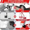 Portable fuel pump with automatic transfer and auto-stop. Comes with a 51-inch hose,  and pumps 9.08 liters per minute.