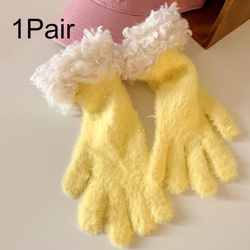 

Пара теплых толстых перчаток с бахромой, с открытыми пальцами и сенсорным экраном жёлтый