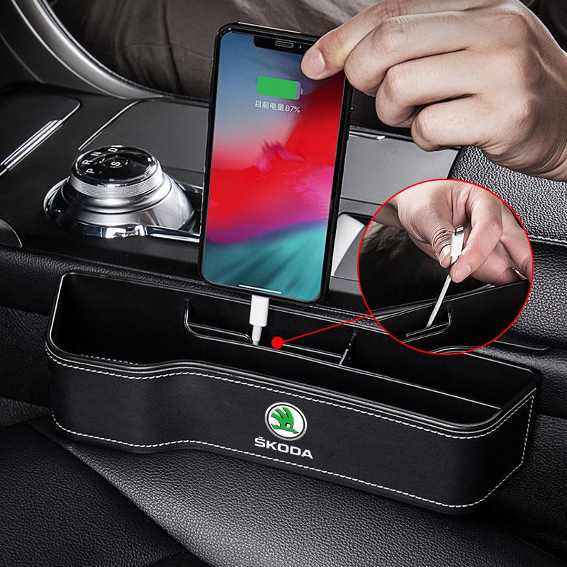 2 szt. Organizer na siedzenie samochodowe Pudełko do przechowywania w szczelinie Wypełniacz szczeliny Akcesoria samochodowe dla Skoda Octavia Fabia A7 Kamiq Kapoq Kodiaq Rapid SCALA Superb Yeti Derivati