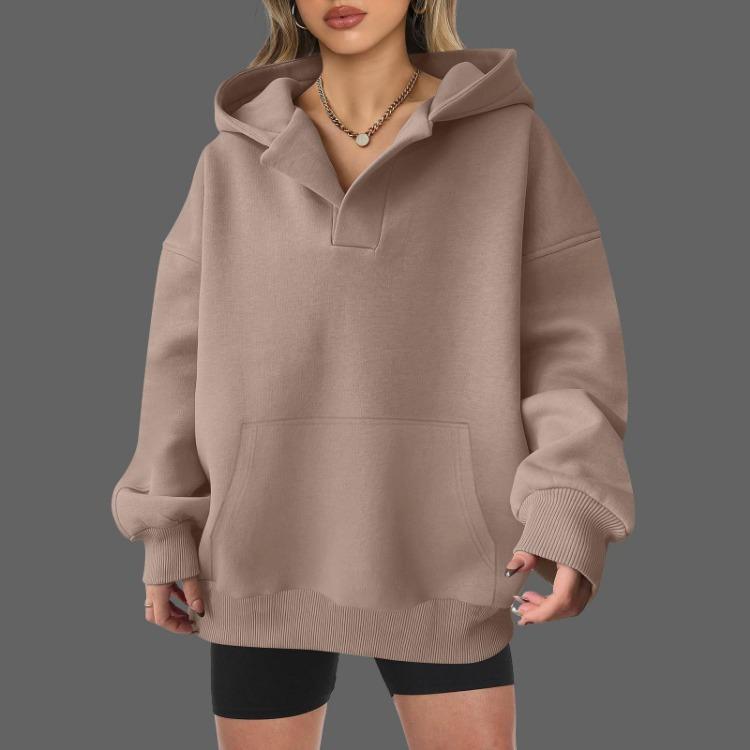 

Women Sports Shirt Oversized Sweatshirt Long Sleeved Pullover Loose Autumn Winter Solid Color Ladies Wear S