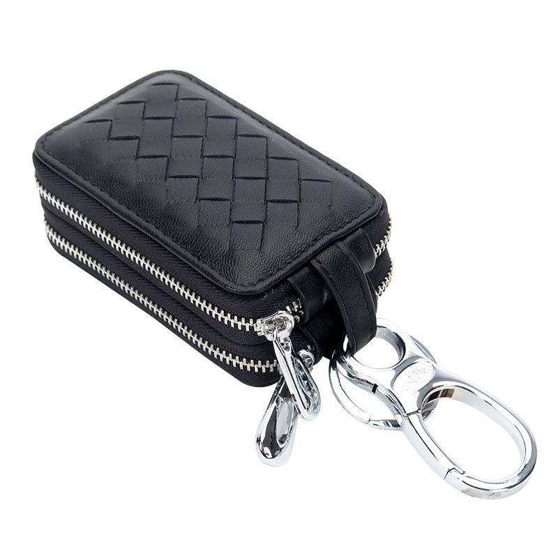Wholesale Sheepskin Woven High-quality Key Bag Waist Hanging Double-layer Zipper, Large-capacity Car Key Bag Factory