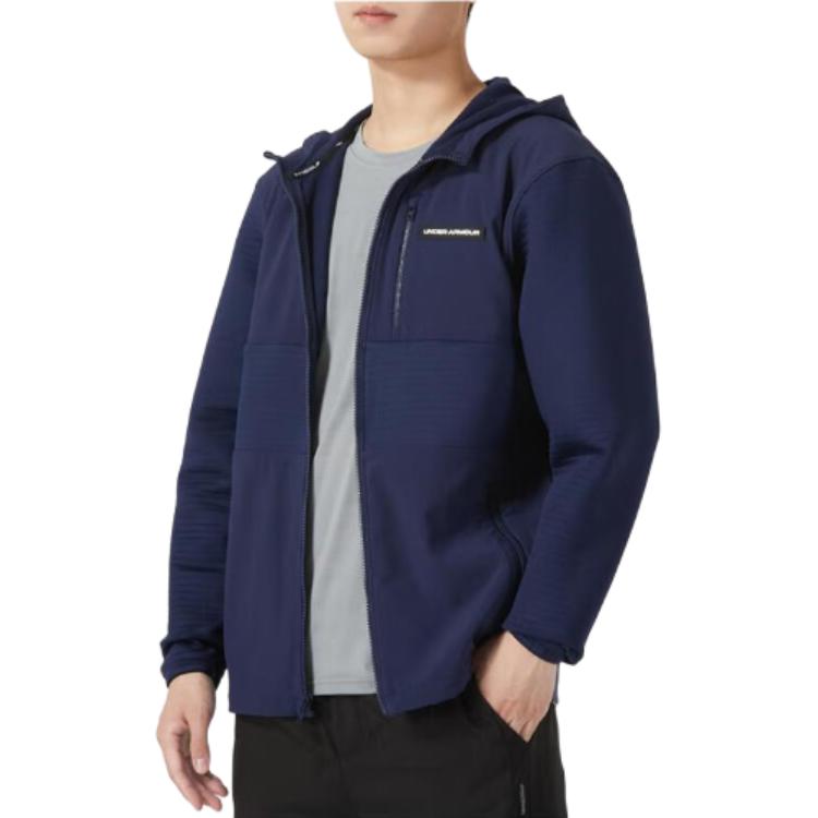 Under Armour Logo Print Sports Casual Woven Hooded Jacket Men Jackets Navy 1379722-410