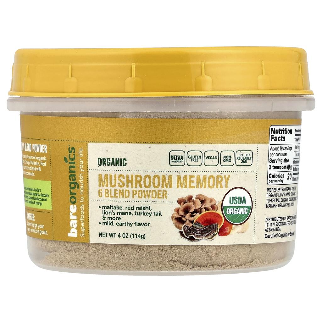 Organic Mushroom Memory 6 Blend Powder, 114G(4Oz)