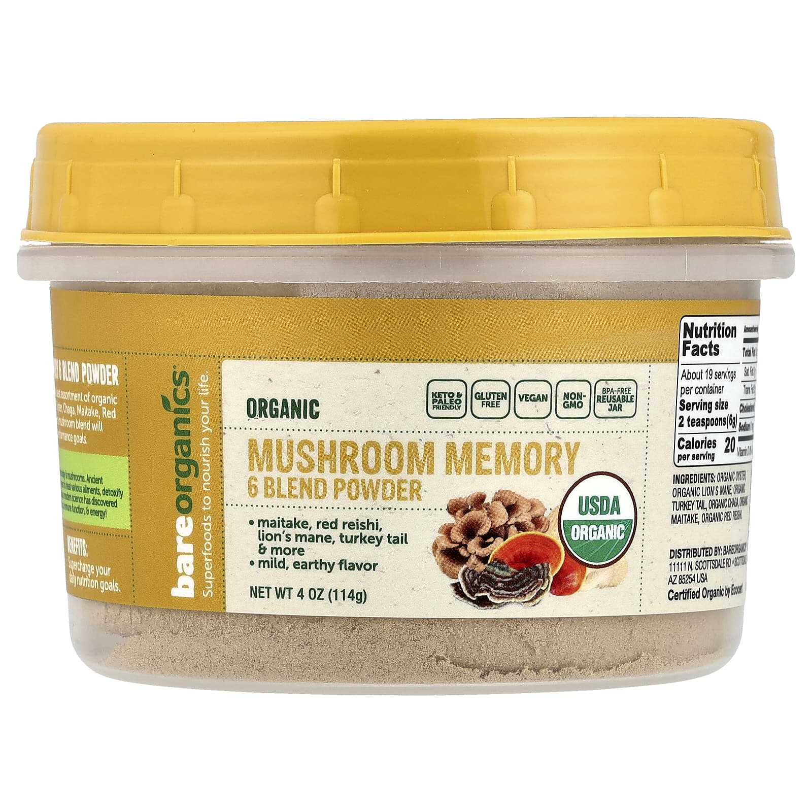 

Organic Mushroom Memory 6 Blend Powder, 114G(4Oz)
