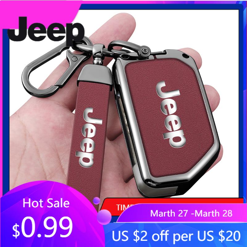 For Jeep Metal Leather 2 3 4 Buttons Car Flip Key Case Cover For Jeep Gladiator JT Sahara JLU Wrangler JL Rubicon 2018 2019 A
