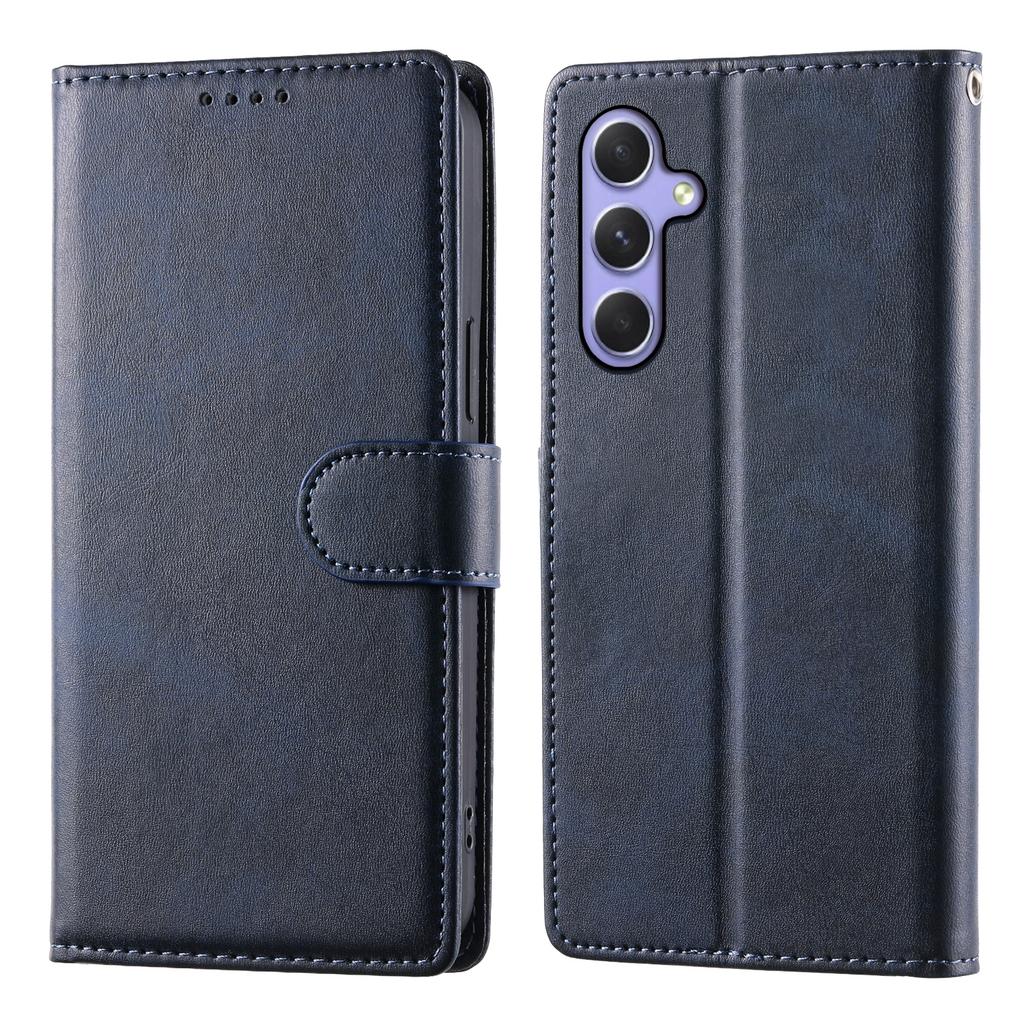 For Samsung Galaxy A55 5G Case Stand Wallet Calf Texture PU Leather Flip Phone Cover with Wrist Strap