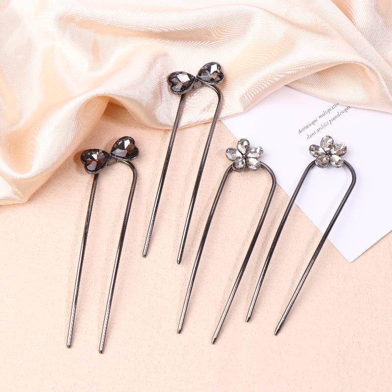 2Pcs Vintage Ancient Style Flower U-Shaped Hairpin Temperament Bow Hair Sticks Fairy Retro Hair Accessories Girl Gifts