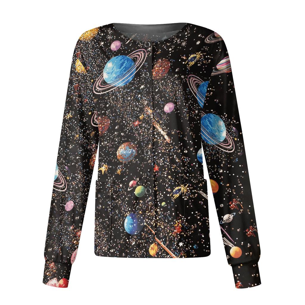 Jachetă Top Casual de Modă pentru Femei, cu Mâneci Lungi, Guler Înalt, cu Nasturi pe o Parte, Imprimeu Floral, pentru Îngrijitor