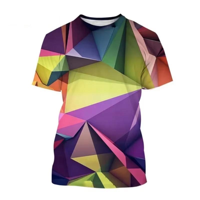 

Summer Round Neck 3D Colorful Abstract Art & Geometric Pattern Printed Fashionable Casual Short Sleeved Children s Boy and Girl Kids Unisex T-shirts 170