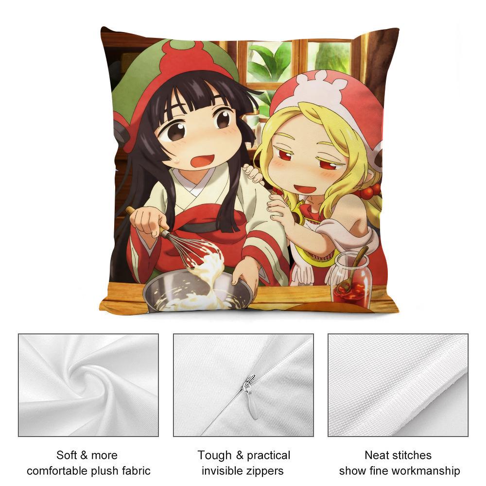 Kwaii Anime Hakumei and Mikochi Pillow Case Anti-dustmite Pillow Invisible zipper silky short plush Sofa cushion cover