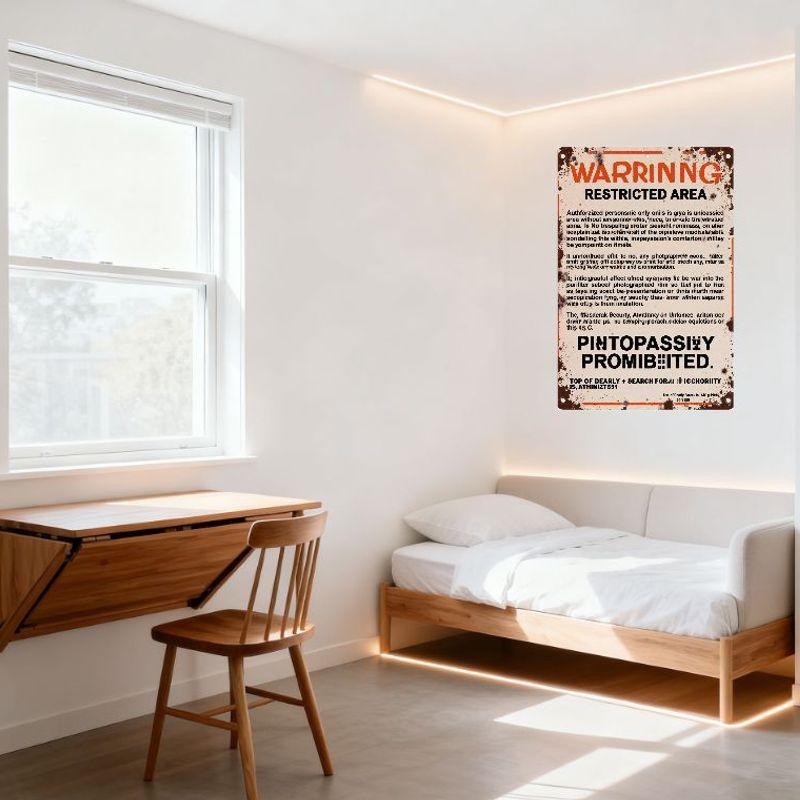 Panneau métallique rouillé vintage 'ZONE RESTREINTE EN GUERRE' Plaque d'avertissement avec texte déformé pour Cave à bière Bar Décoration intérieure avec bords rouillés &