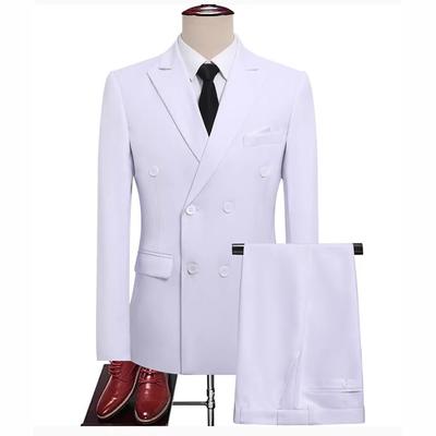 Men Plus Size Double Breasted Solid Color Slim Fit British Style Two Piece Suit