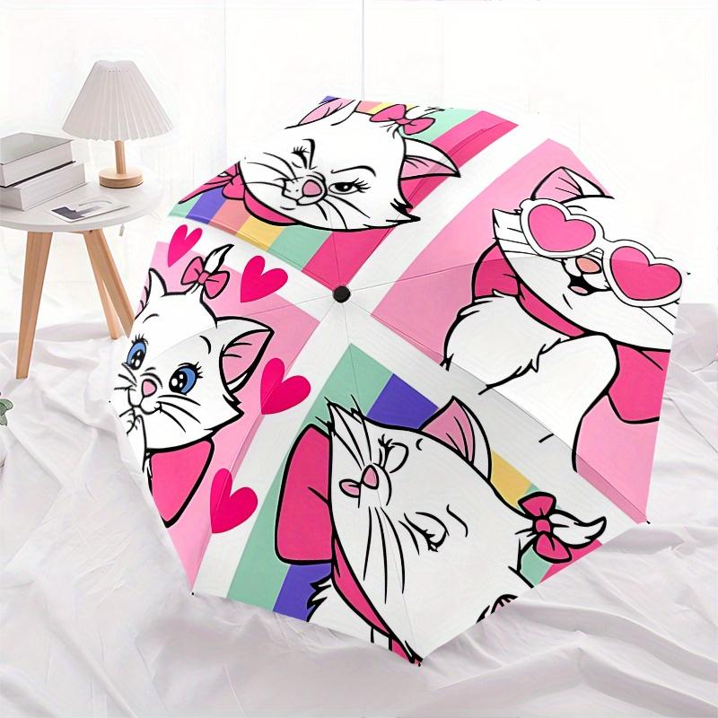 Aristocats, Marie Automatic Opening and Closing Umbrella - 8 Ribs Portable Folding Umbrella with Plastic Handle, Suitable for Leisure and Ha