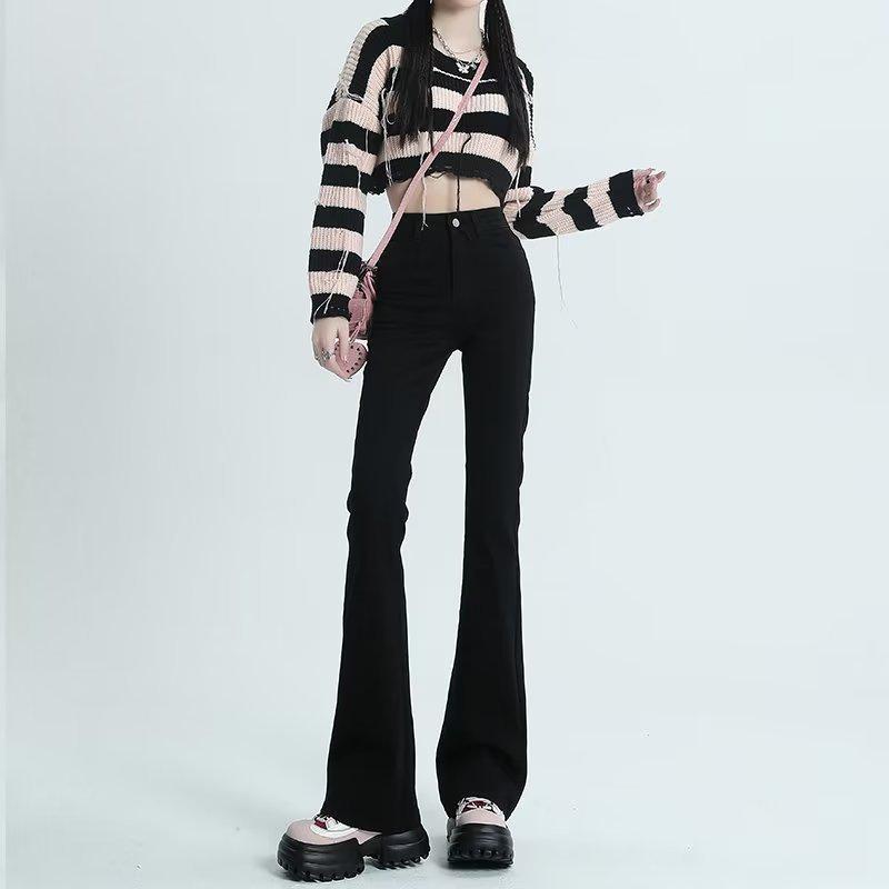 Women's High Waist Slimming Petite Micro Flare Denim Pants - Black, Autumn/Winter 2023 Collection