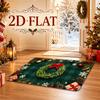Doormat - 2D Printed Pattern Christmas Holiday Decor Mat, Green Checkered Background with Bow And Wreath Print, Fun Carpet Machine Washable with Plast