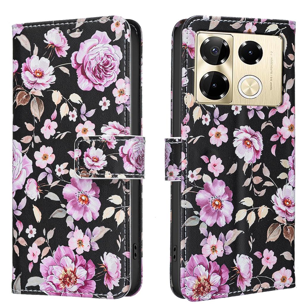 Lederhüllen Blume Schmetterling Bemaltes PU Schutzhülle mit Kartenhalter Magnetverschluss Ständer Für Infinix Note 40/Note 40 Pro