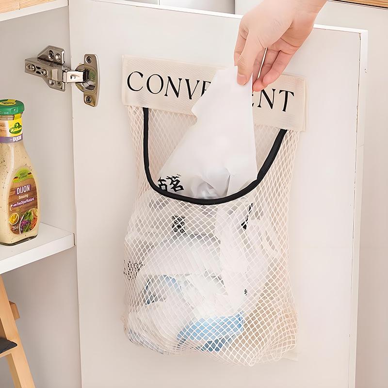 Wall-Mounted Mesh Kitchen Storage Bag - Large Opening, High Capacity Hanging Organizer