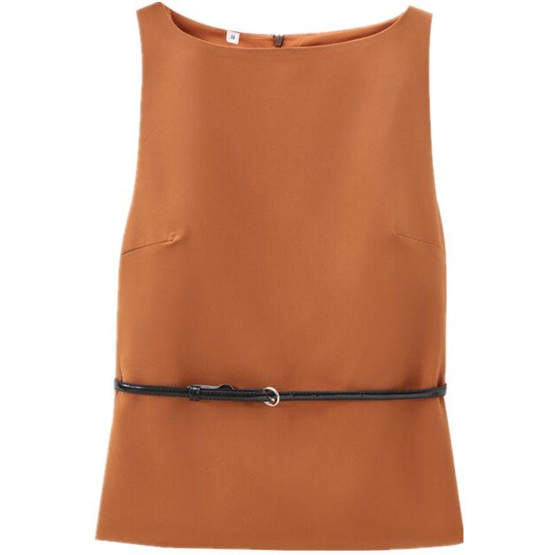Fashion Style 2024 Autumn New Women's Clothing Casual Silm with Belt Stretch Sleeveless Tops 8698777