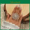 Vintage French Style Creative Exaggerated Eco-friendly Alloy Ring With Floral Design